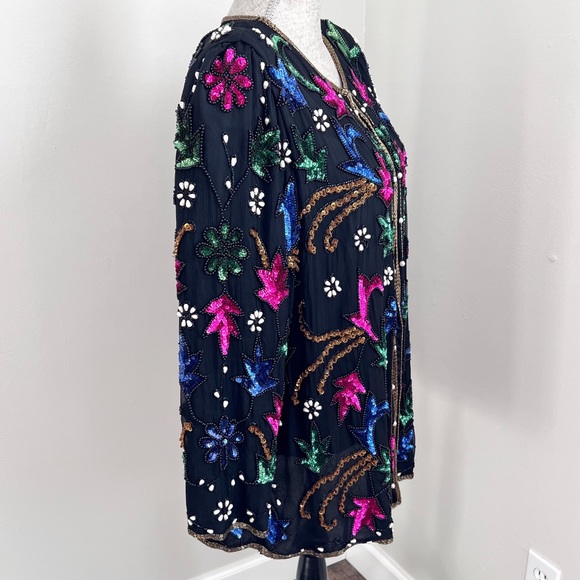 Jakelin Designs Vintage Beaded Sequin Silk Jacket 2X - Picture 6 of 16